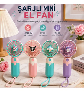 Sevimli Karakter Figürlü Şarjlı Mini El Fanı 3 Kademeli USB Taşınabilir Sessiz Vantilatör
