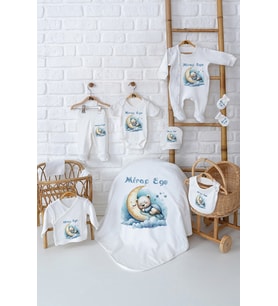 Pia Baby Premium  10 'lu Erkek Yenidoğan Bebek Hediyesi İsme Özel Hastane Çıkışı Set 5089-01 (Krem)