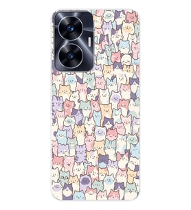Realme C55 Uyumlu Sevimli Kediler Desenli Şeffaf Telefon Kılıfı