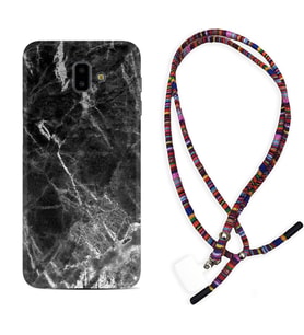 Samsung J6 Plus J7 Prime J7 Pro M20 Kılıf Boyun Asklı Rasta Silikon Kara Mermer 1375