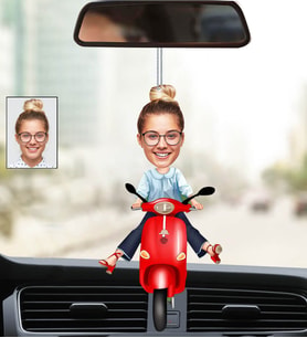 Kişiye Özel Fotoğraflı Motorcu Kadın Tasarımlı Karikatür Araba Dikiz Ayna Süsü