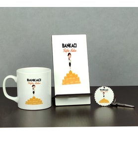Bankacı Üçlü Set (Kupa + Telefon Standı + Anahtarlık) 004
