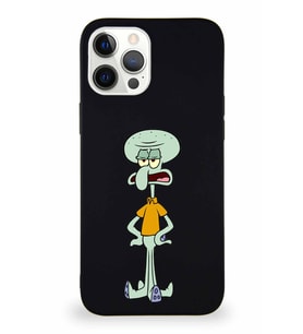 Apple iPhone 12 Pro Max Soft Premier Kapak Squidward Dokunaç Tasarımlı Silikon Kılıf - Siyah (Şeffaf)