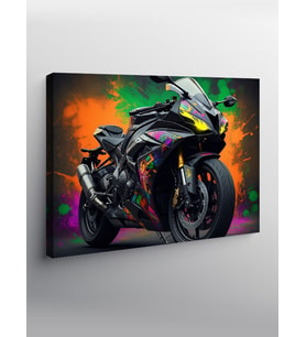 Kanvas Tablo Siyah Neon Işıklı Motosiklet