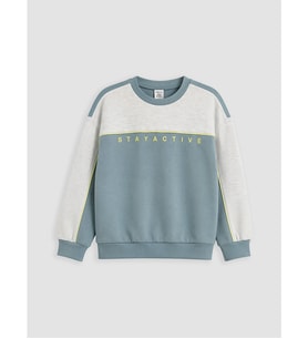 LCW Kids Mavi Renk Bloklu Soft Touch Erkek Çocuk Sweatshirt