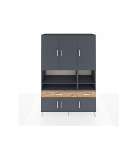 Hyperion Dolap 8 Raflı 2 Çekmeceli 6 Kapaklı 132x44x195 Antrasit-Antrasit/Çam