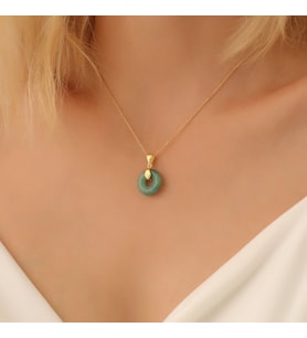 925 Ayar Gümüş Doğal Jade Taşlı Kolye (Altın)