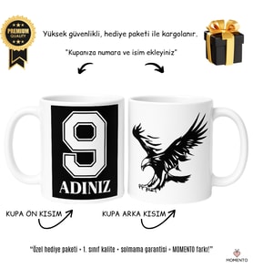 Siyah Beyaz Kartal Baskılı 3D Dokunuşlu Taraftar Porselen Kupa – Hediye Paketli