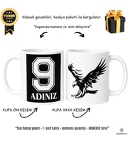 Siyah Beyaz Kartal Baskılı 3D Dokunuşlu Taraftar Porselen Kupa – Hediye Paketli