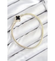 Pirinç Charm Zirkon Taşlı Yonca Model Gold Renk Kadın Bileklik - TJ-BB7806