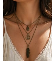 Vintage Çok Katlı Yaprak Barış El Kolye Unisex Hediye Aksesuar