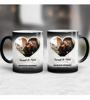 İsme Özel ve Fotoğraflı Sevgililer Günümüz Kutlu Olsun İkili Sihirli Kupa Bardak