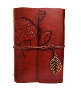Yaprak Desenli Kahverengi Deri Defter