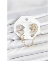 Pirinç Gold Renk Yıldız Model Zincir Bağlantılı Ear Cuff Küpe Seti