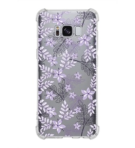 Samsung Galaxy S8  Köşe Korumalı Antişok Kapak Floral Lila Tasarımlı Şeffaf  Kılıf