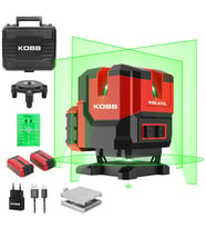 KOBB KBL41G 30Metre 4x90⁰/1x360⁰ Otomatik Hizalamalı Li-ion Çift Akülü Profesyonel Yeşil Çapraz Çizgi Lazer Distomat