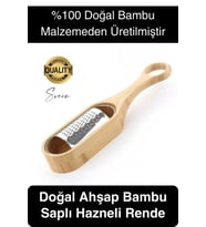 Doğal Ahşap Bambu Saplı Hazneli Rende Peynir Limon Zencefil Sarımsak El Rendesi Asma Sap