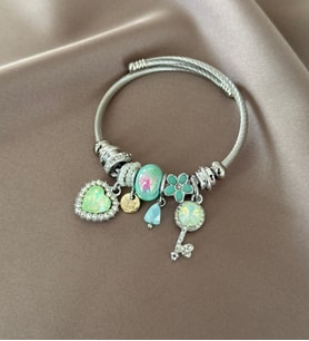 Yeşil Kalp Charm Bileklik (Gümüş)