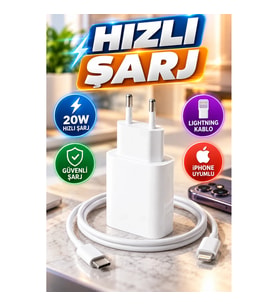 iPhone 11 12 13 14 XR XS Max Uyumlu 20W Lightning Hızlı Şarj Adaptörü ve Kablo Seti
