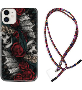 Apple iPhone 11 12 13 Mini Kılıf Boyun Asklı Rasta Silikon Skull Rose 1673