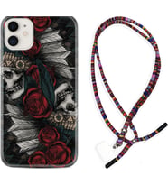 Apple iPhone 11 12 13 Mini Kılıf Boyun Asklı Rasta Silikon Skull Rose 1673