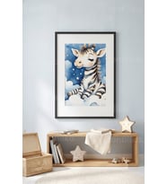 Bulutlarda Zebra Minimalist Çocuk Odası 1. Kalite Ahşap Çerçeveli Tablo