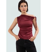 Yazlık Kolsuz Bluz Fitted %100 Polyester Asimetrik Yaka Günlük Stil Modern