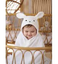 Yumuşacık %100 Pamuklu Kız-erkek Yenidoğan/Bebek Banyo Kundak Havlusu BEYAZ/TAVŞAN