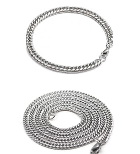 Yassı Sık Aralıklı İnce Erkek Çelik Zincir Kolye ve Bileklik Set 3mm eck13s (Metal)