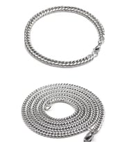 Yassı Sık Aralıklı İnce Erkek Çelik Zincir Kolye ve Bileklik Set 3mm eck13s (Metal)