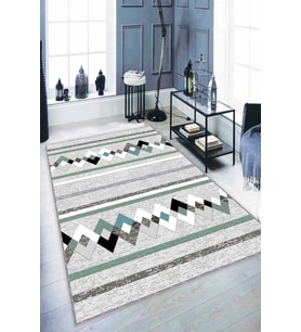 Turkuaz Zigzag Kaymaz Tabanlı Makinede Yıkanabilir Halı RT03 - 100 x 160 cm