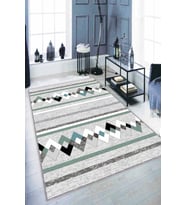 Turkuaz Zigzag Kaymaz Tabanlı Makinede Yıkanabilir Halı RT03 - 100 x 160 cm
