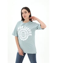 Bisiklet Yaka Denver Leagune Baskılı T-Shirt - Mint Yeşili