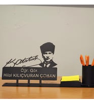 Atatürk İmzalı Masa İsimliği - İsme özel atatürk isimliği - atatürk silüeti isimlik kalemlik kartvizitlik