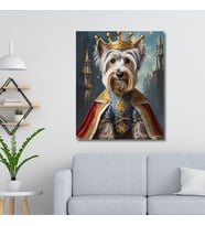 Tekli Dikey Kanvas Duvar Tablosu Kral Kostümlü Terrier Köpek