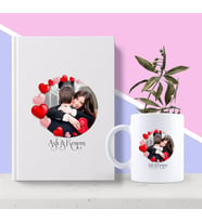 BK Gift Kişiye Özel Kalpli Fotoğraflı Beyaz Defter ve Kupa Seti 11 (Model 1)