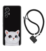 Xiaomi 12 Lite Kılıf Resimli Boyun Askılı İpli Desenli Silikon Series White Cat 1835