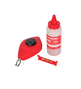 WORKPRO WP329019 Çizim İpi Seti 115gr Kırmızı Çizim İpi Boyası + Mini Su Terazisi + 30M Çizim İpi