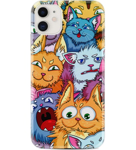 Apple iPhone 11 12 13 Mini Kılıf Desemli Silikon Kediler 1723