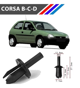 OTOZET Opel Corsa B-C-D Davlumbaz Klipsi 50 Adetli Paket
