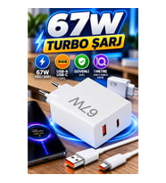 67W Turbo Hızlı Şarj Adaptörü Kablo Seti USB-C 1 Metre Beyaz