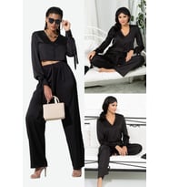 5'li İçeride&Dışarıda Kol Baglama Detaylı Siyah Pijama Takım