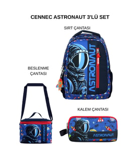 Cennec Astronaut Okul Çantası Seti – Sırt Çantası + Termal Beslenme Çantası + Kalem Çantası