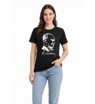 Atatürk Baskılı Tişört Kısa Kollu Bisiklet Yaka T-Shirt - Siyah
