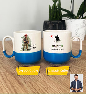 Kişiye Özel Karikatürlü Asker Pro Kupa Bardak Askere Hediye Asker Sevgiliye Hediye (Mavi)