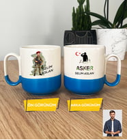 Kişiye Özel Karikatürlü Asker Pro Kupa Bardak Askere Hediye Asker Sevgiliye Hediye (Mavi)
