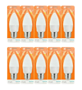 (10 Adet) Osaka 7W (50W) 3000K (Sarı) E27 Duylu (Kalın Duy) Mum Led Ampul
