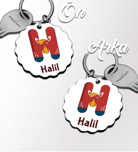 Kişiye Özel H Harfi Hayvanlar Tasarım HDF Dalgalı Anahtarlık (Beyaz)