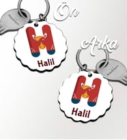 Kişiye Özel H Harfi Hayvanlar Tasarım HDF Dalgalı Anahtarlık (Beyaz)