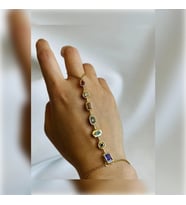 14 Ayar Gold Kaplama 7 Element Şahmeran , Renkli Kristal Taşlı Altın Kaplama Zarif El Zinciri